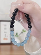 Bracelet Aigue-Marine et Obsidienne Guérison Océanique