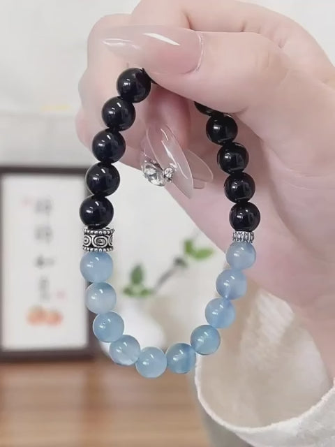 Ocean Healing Aquamarine & Obsidian Bracelet - Ocean Calm Meets Earth Protection