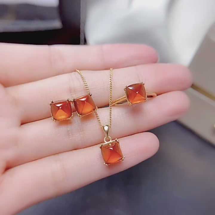 Natural Garnet Necklace Earrings Ring Jewelry Set - Awaken Inner Vitality