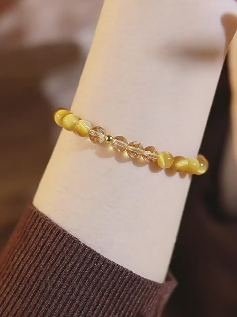 7A Grade Golden Tiger Eye & Citrine Bracelet, Fortune Crystal Bracelet for Women
