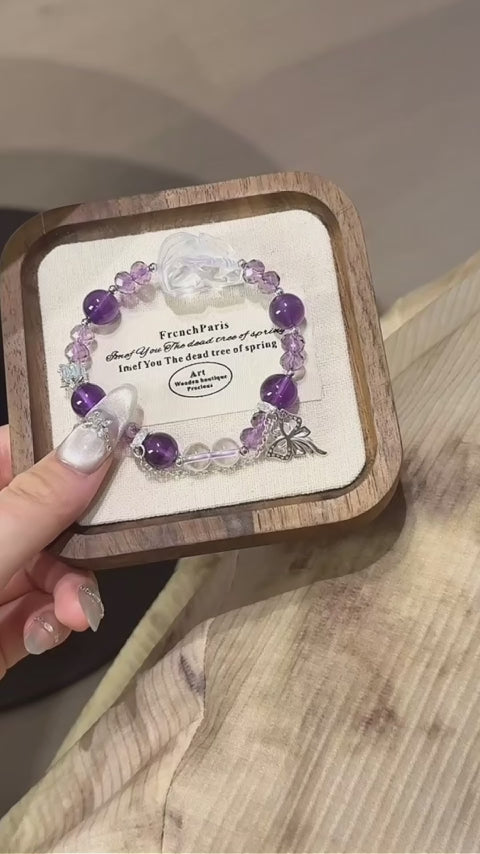 Amethyst & Clear Quartz Fox Bracelet - Boost Wisdom & Memory
