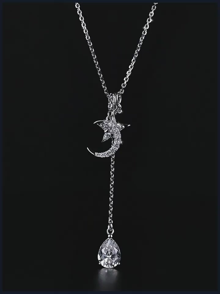 Collier/Boucles d'oreilles Bénédiction Étoile et Lune - Les Étoiles Guident Votre Chemin, la Goutte d'Eau Contient l'Énergie Spirituelle