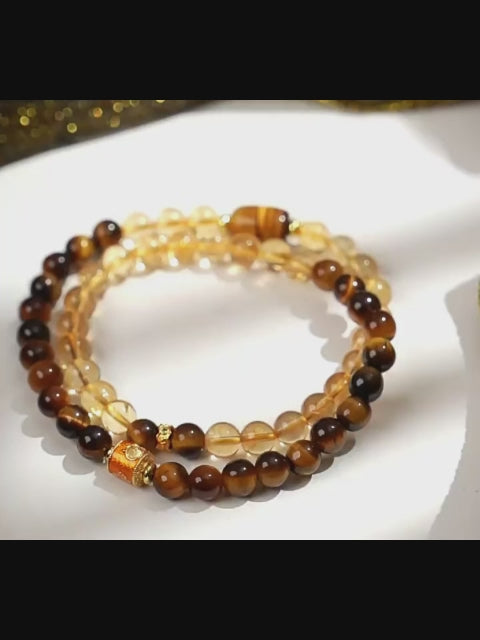 Natural Citrine & Tiger's Eye Bracelet - Double Success & Wealth
