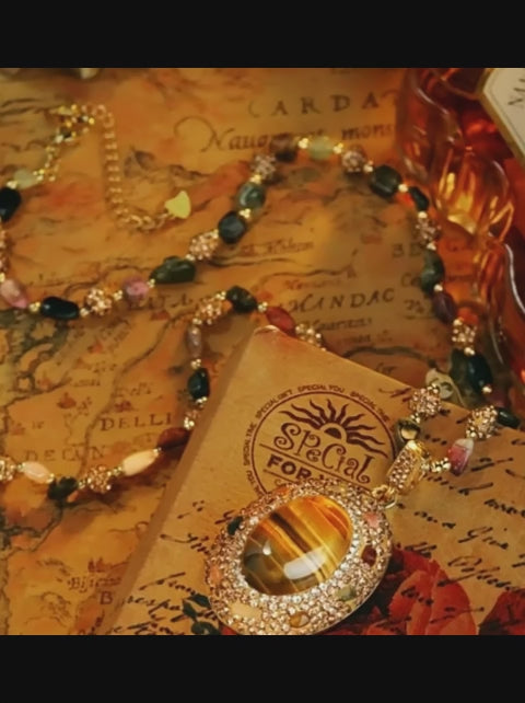 Tiger's Eye & Tourmaline Sweater Necklace - Wealth Attracting