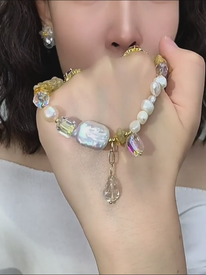 Choker en perles baroques et citrine naturelle - Attire la richesse et change la chance