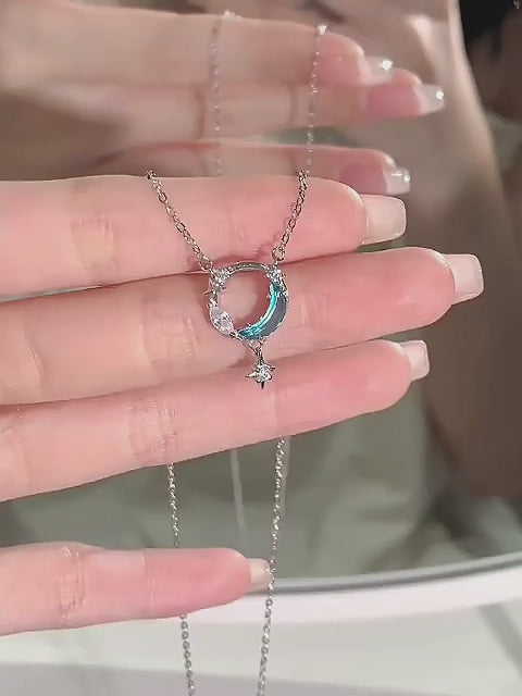 Collier Lune Bleue Mystique et Étoile Blanche Pure