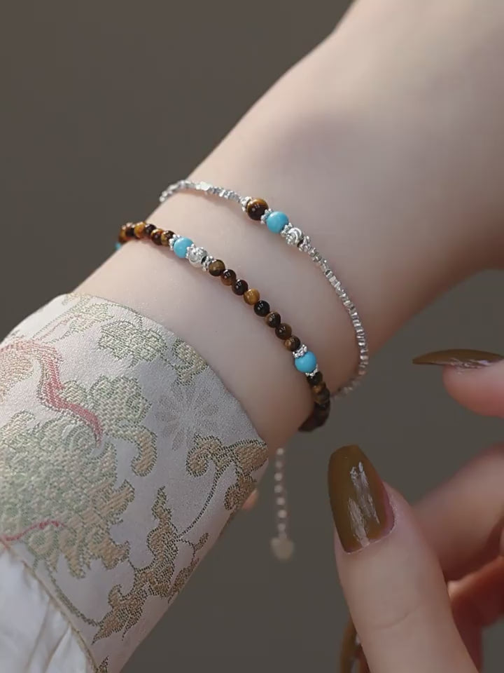 Tiger's Eye & Shimmer Silver Chips Stackable Bracelet - Courage & Protection