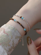 Tiger's Eye & Shimmer Silver Chips Stackable Bracelet - Courage & Protection