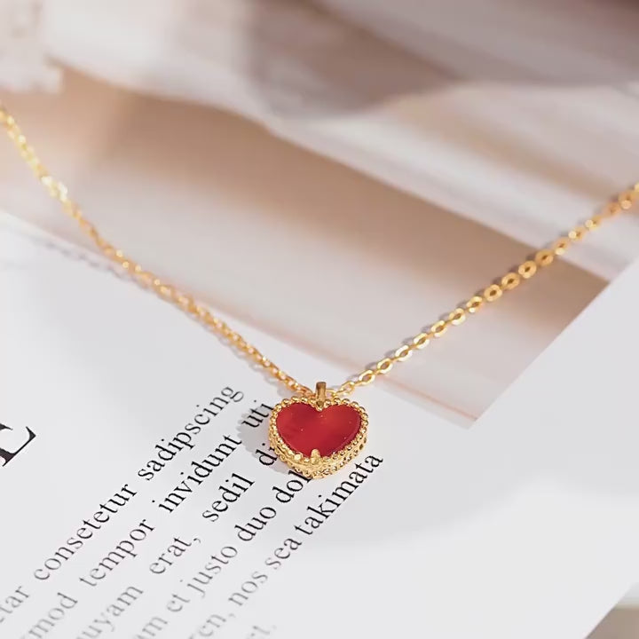 Rose Gold Heart-Shaped Red Agate Necklace, Perfect Gift Choice