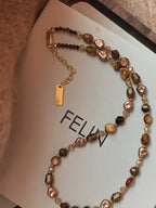 Natural Tiger Eye Stone Necklace, Maillard Earth Tone Irregular Collarbone