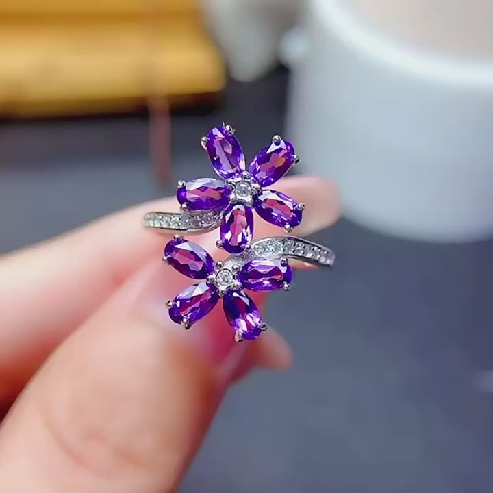 Bague Fleurs d'Améthyste Naturelle - Protection Discrète, Douce Sagesse