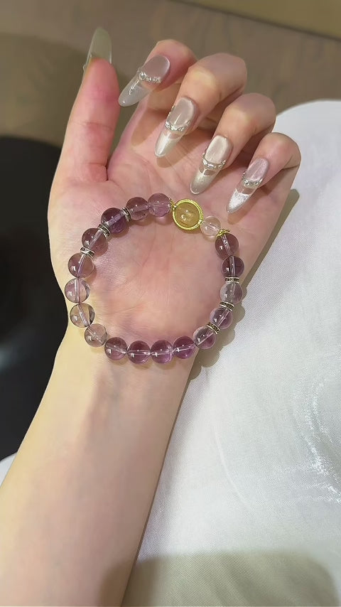 Amethyst, Clear Quartz & Golden Rutilated Quartz Bracelet - Attract Prosperity