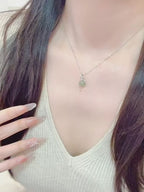 Elegant Hetian Jade Bead Silver Necklace - Calm & Protection