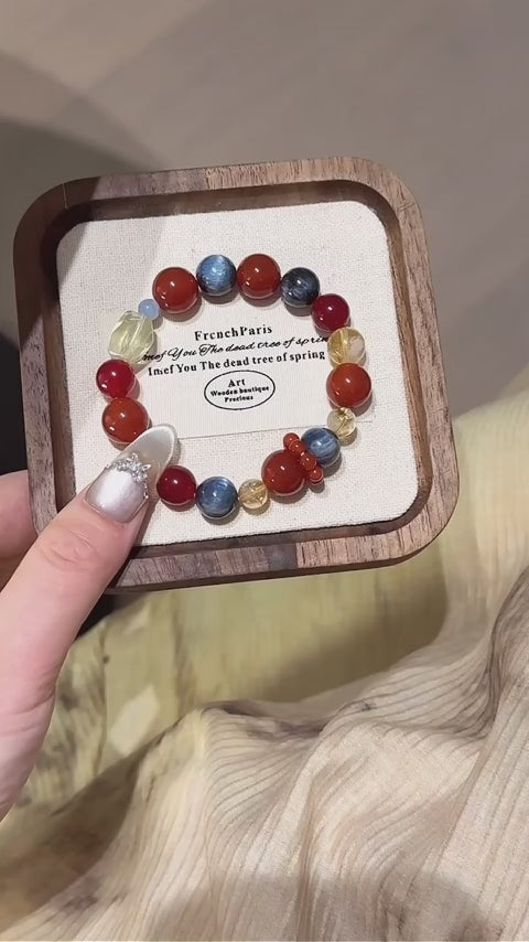 Red Agate, Golden‑Tiger’s Eye & Kyanite Bracelet - Overcome Adversity