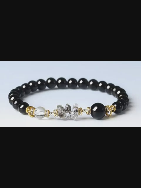 Natural Obsidian & Clear Quartz Bracelet - Protect Your Fortune