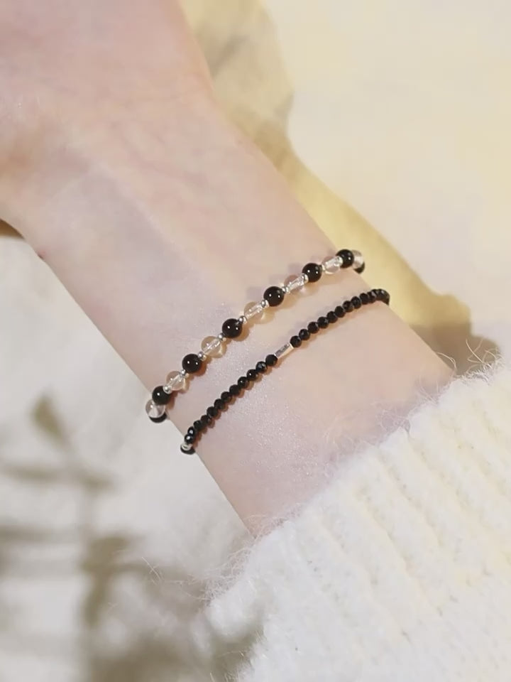 Cool Dark‑Tone Stacking Beaded Bracelets - Protection & Purification