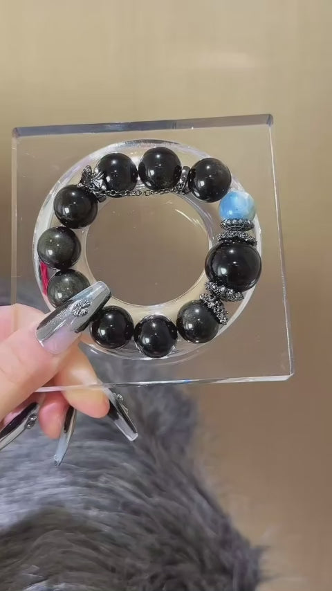 Gold Obsidian Obsidian & Blue Apatite Bracelet - Draw Abundance Fortune