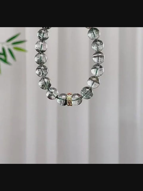 Green Quartz Rutilated Beads Bracelet - Positive Energy, Noble Luck and Financial Fortune,