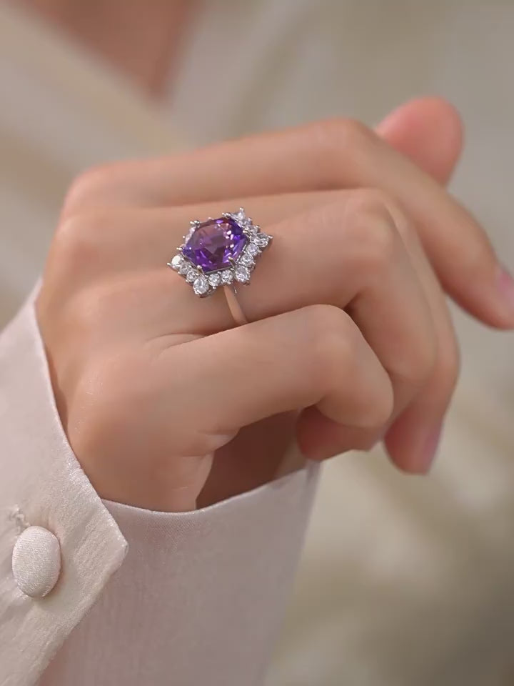 Sunburst Halo Amethyst Ring - Wear Peace, Carry Luck