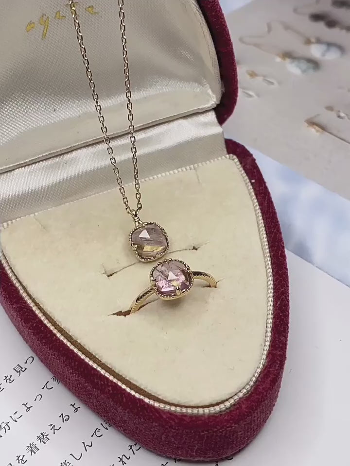 Faceted Square Rutilated Quartz & Amethyst Rose Gold Gift Box Set - Strengthen Personal Aura