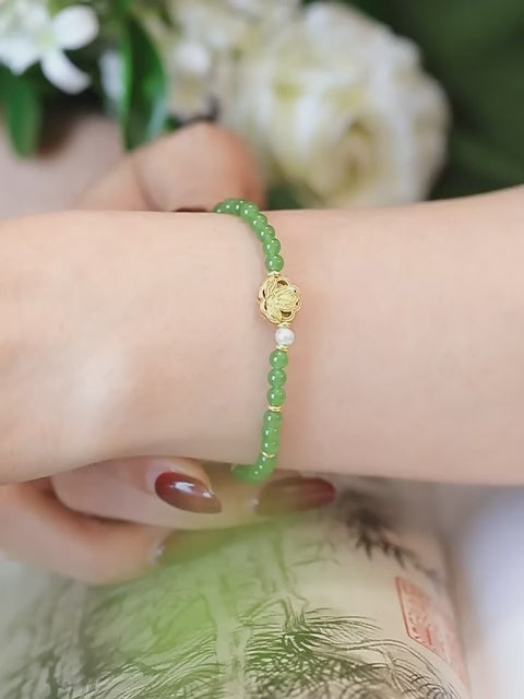 Bracelet en jade Hetian naturel Lotus Éclat Pur