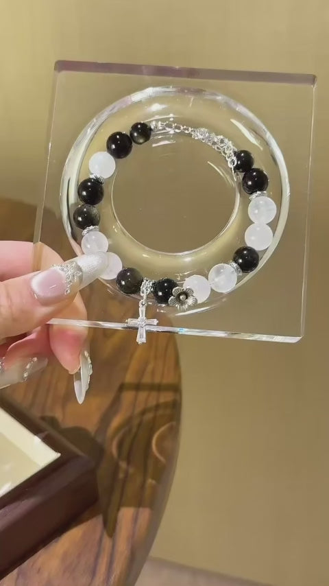 Gold Obsidian & Blue Moonstone Bracelet - Strengthen Personal Aura