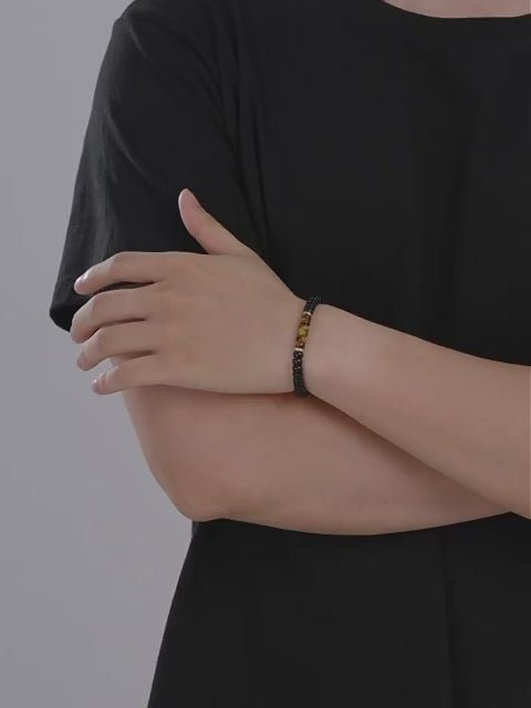 Natural Flat Disc Black Onyx & Tiger Eye Bracelet for Men - Attract Wealth & Stabilize Career, Valentine Gift for Boyfriend