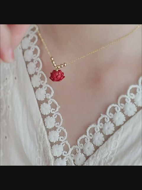 Red Lotus Cinnabar Necklace - Boosts Noble & Social Luck