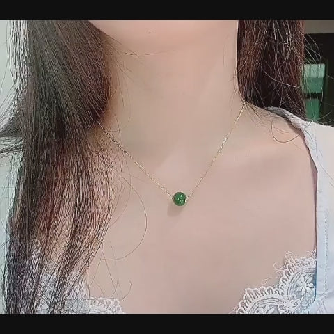 Dainty Natural Hetian Green Jade Bead Necklace - Calm & Peace