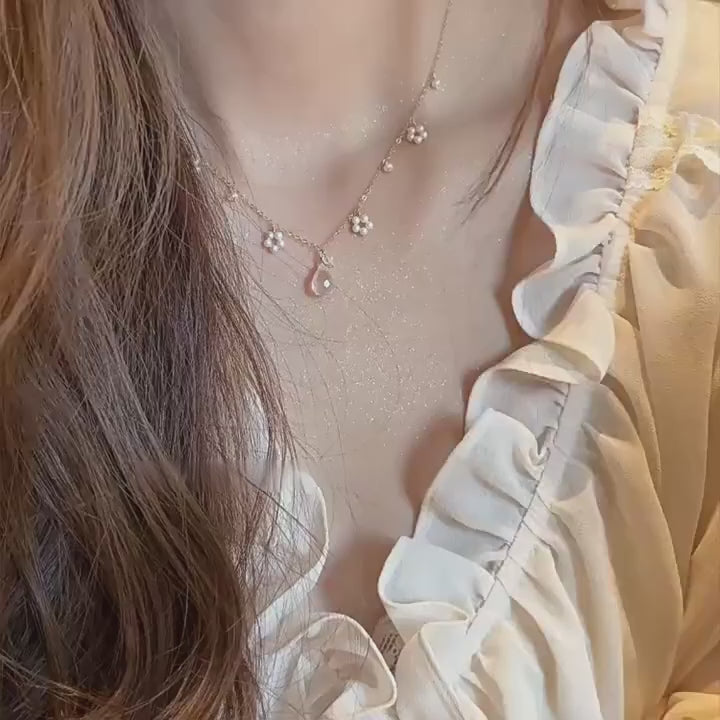 Collier Fleur de Perle et Quartz Rose Naturel – Cœur Ouvert, Attire la Douceur