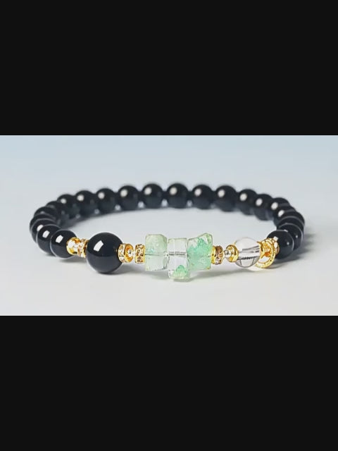 Bracelet en obsidienne naturelle Équilibre Eau Bois