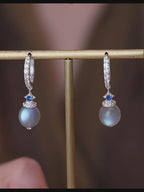 Ensemble Collier et Boucles d'Oreilles Pierre de Lune Grise & Quartz Transparent – Apaise les Émotions, Purifie l'Aura