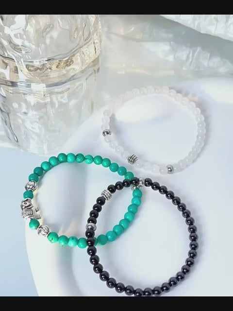 Vintage  Natural Gemstone  Beaded Bracelet - Clarity & Peace