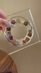 Purple Phantom Golden Rutilated Quartz & Grey Moonstone Bracelet - Attract Wealth