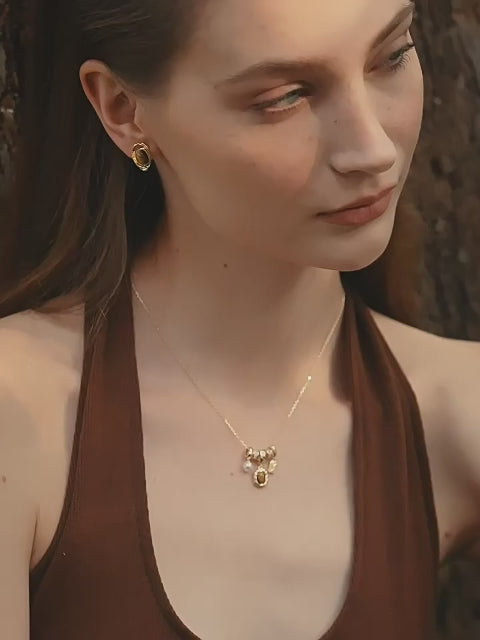Collier en pierre œil de tigre naturelle, pendentif enveloppe perle, pour femme
