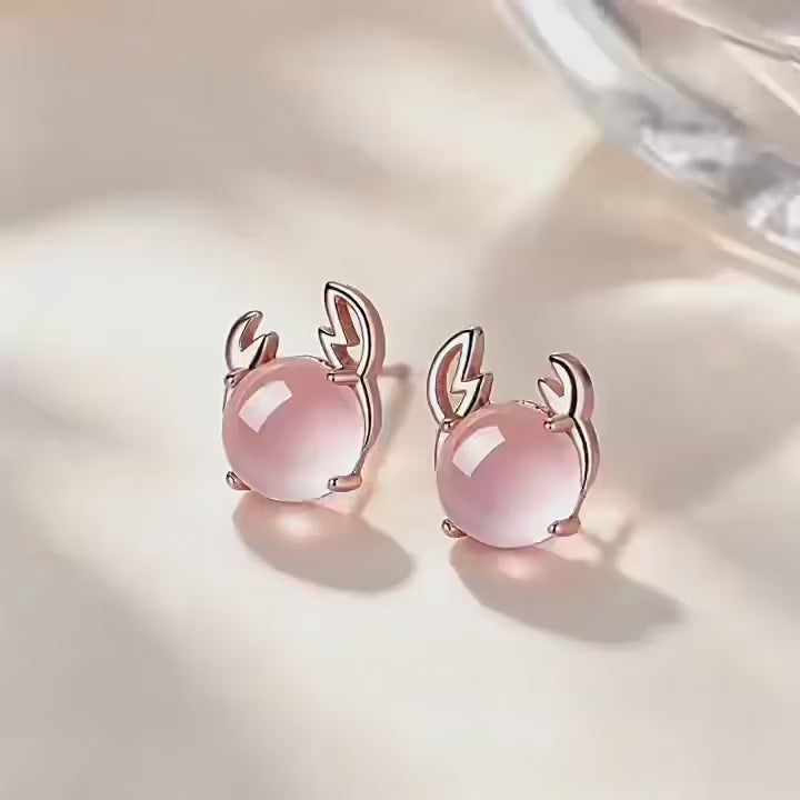 Zodicalm Natural Rose Quartz S999 18K Rose Gold Plating Blessing Earrings