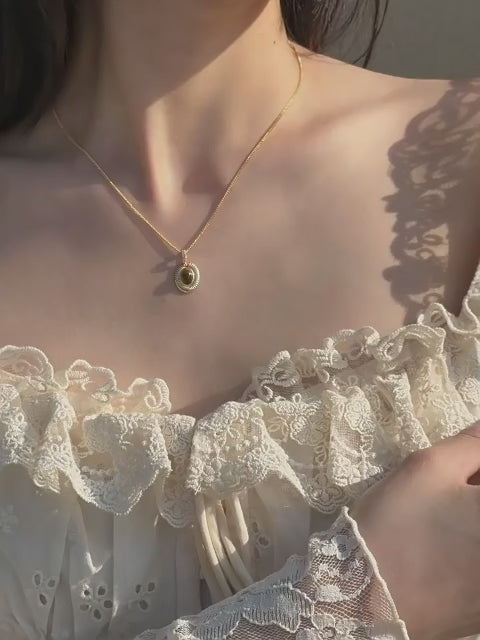 Collier en pierre naturelle Œil de tigre, chaîne pour femme vintage style Maillard