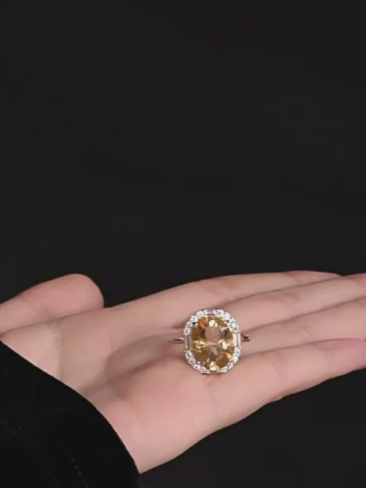 Grande Bague en Citrine Naturelle pour Attirer la Richesse
