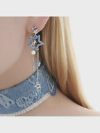 Ice Blue Star Falling Long Night Tassel Earrings - Embracing All Tenderness in Life