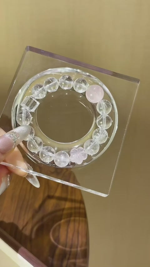 Clear Quartz & Rose Quartz Cube Bracelet - Expand Social Connections