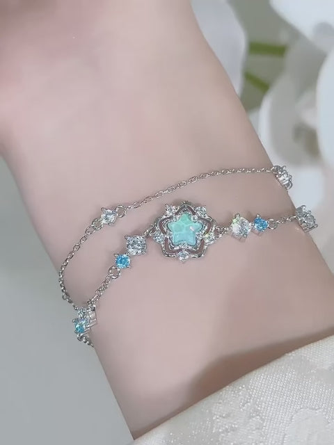 Moon & Star Silver Bracelet Necklace Set - Cosmic Guidance