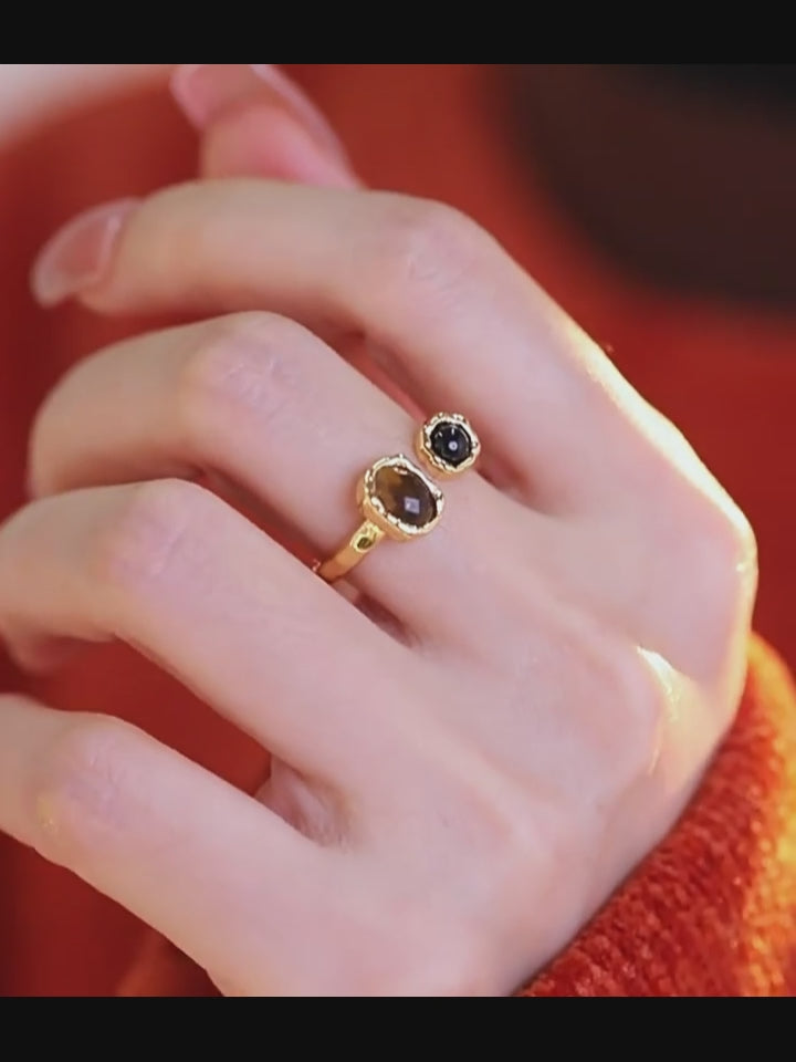 Bague en pierre Œil de Tigre naturel Rétro Melad Nouveau Luxe léger Design Sens Bague Courage