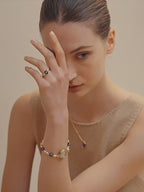 Bague ouverte personnalisée en améthyste naturelle et perle