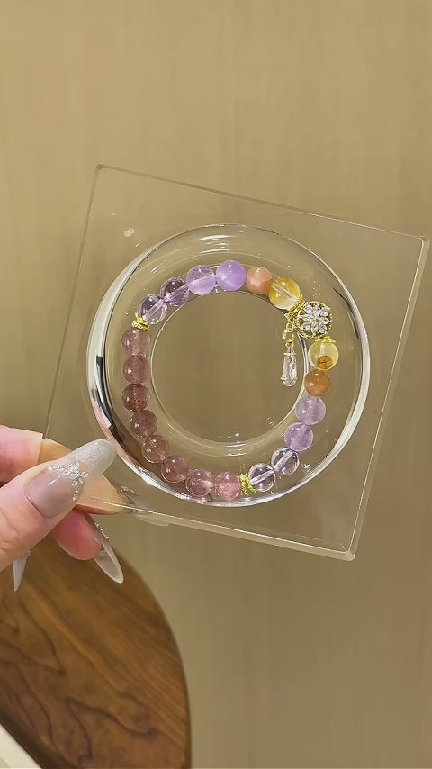 Strawberry Quartz, Amethyst, Yellow Phantom & Sunstone Bracelet - Boost energy vibration