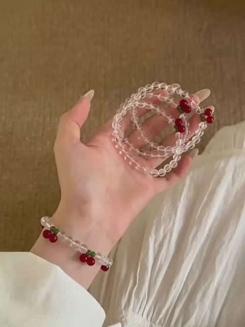 Cherry Clear Quartz Bracelet – Purify, Attract Wealth, Boost Relationships
