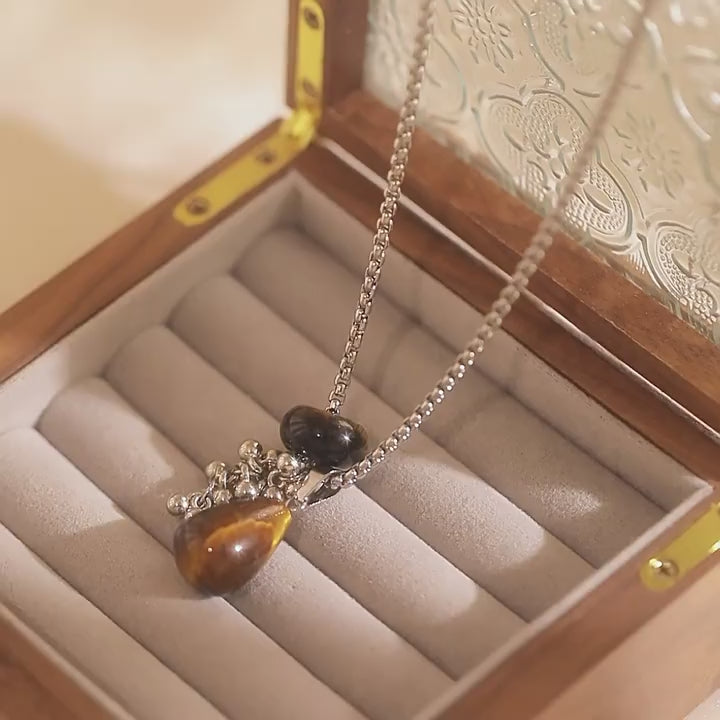 Natural Tiger Eye Stone Necklace, Unique Teardrop Sweater Chain