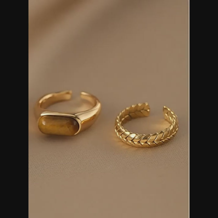 Natural Tiger Eye Stone Open Ring - Boosting Career and succes