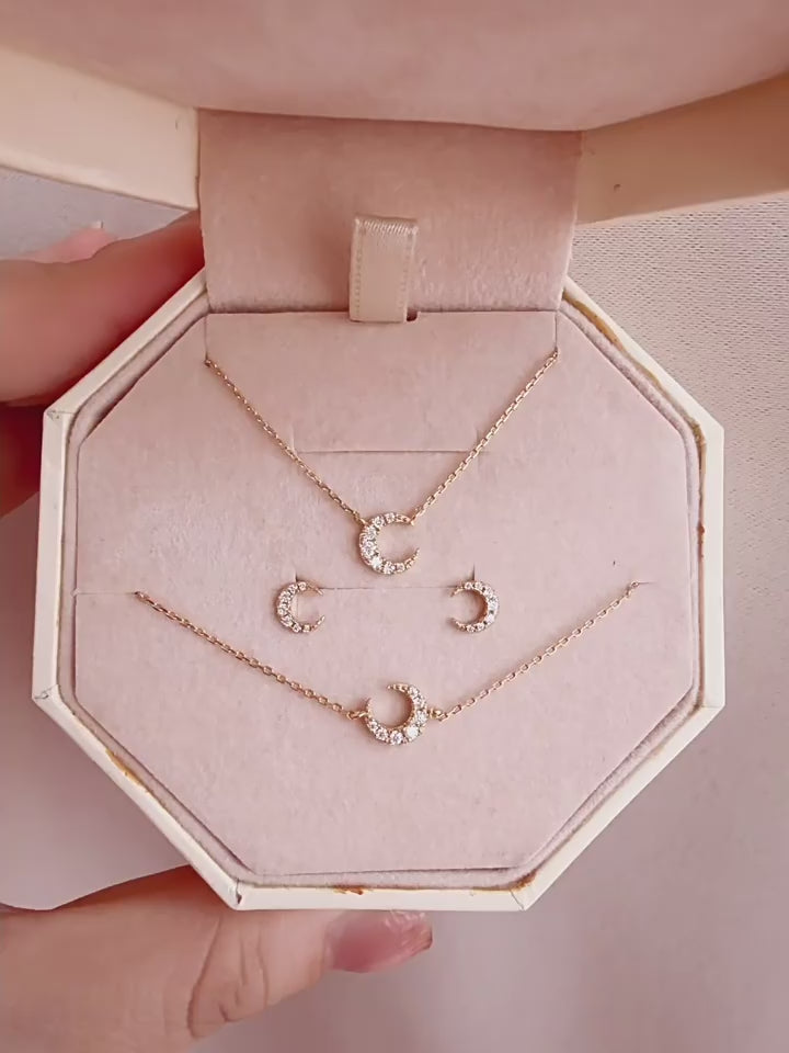 Pavé‑Set Crescent Moon Jewelry Set - Quiet Protection