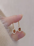 Boucles d'oreilles Œil de tigre naturel — Fermoir d'oreille Fleur Vintage