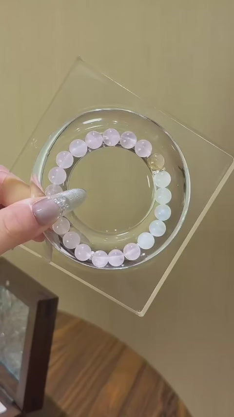 Rose Quartz Blue Moonstone & Golden Rutilated Quartz Bracelet - Enhance Intuition